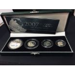 Coins: Royal Mint 2007. Britannia four coin silver proof set. Cased.