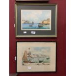 Joseph Galea 1904-1985: Colour wash "Entrance to The Grand Harbour" and "The Grand Harbour".