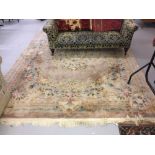 Rugs: Chinese washed rug, beige ground, floral pattern. 12ft. x 10ft.