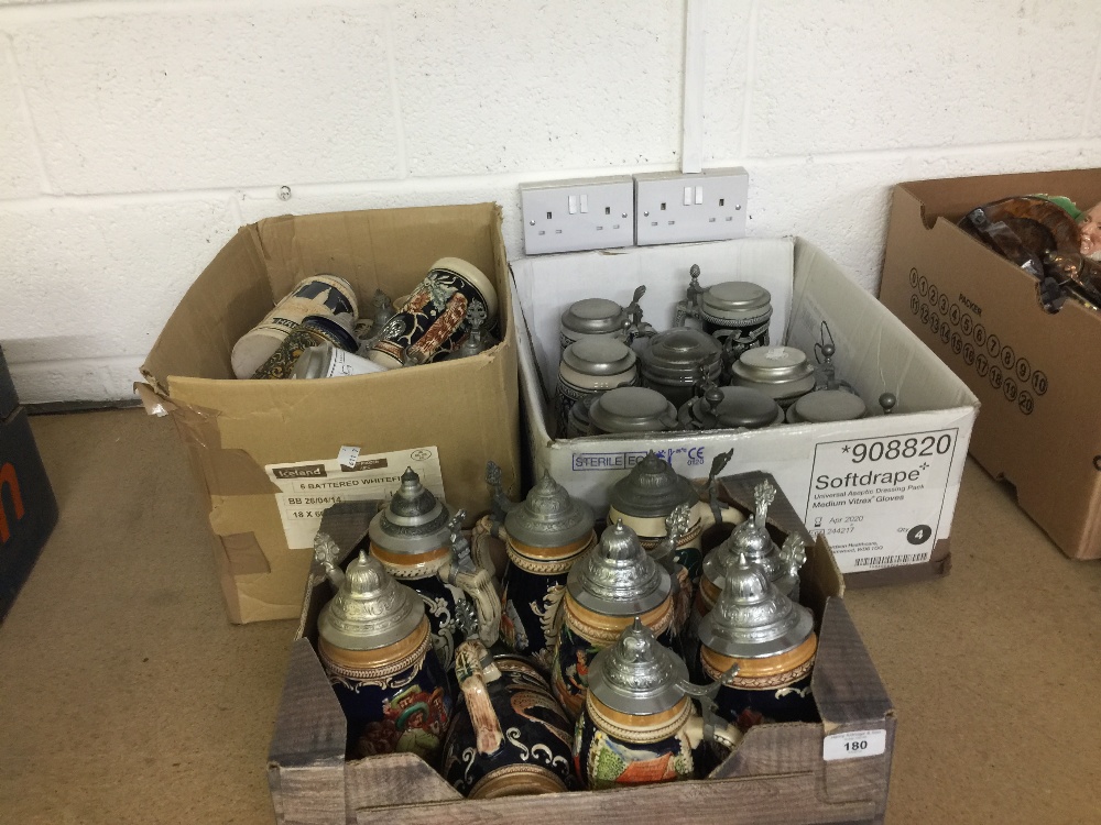 20th cent. Ceramics: West German (plus Germany) beer steins with hinged metal lids (Peak and