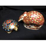 Crown Derby: Imari paperweights Armadillo and Terrapin.