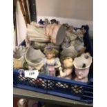 Late 19th/early 20th cent. Ceramics: Bisque figurines, birds, children, some spill vases. Approx.