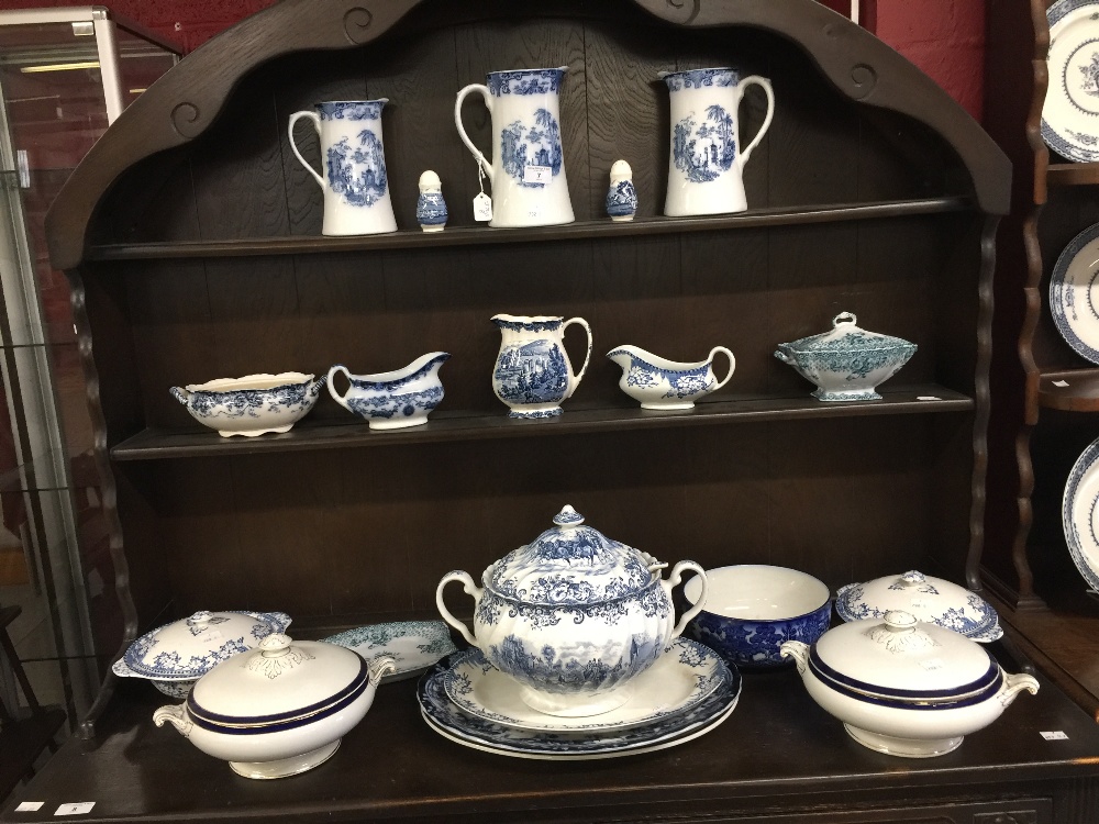 Early 20th cent. Blue & white dinner china. Soup tureen and cover, vegetable tureen and cover x 4,