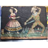 Print: Madame Auriol as Columbine and Mr French as Harlequin, crinoline style backed, relief print.