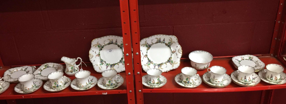 20th cent. Tuscan China: Tea set with floral pattern. Includes bread & butter plates x 2, tea plates