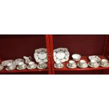 20th cent. Tuscan China: Tea set with floral pattern. Includes bread & butter plates x 2, tea plates