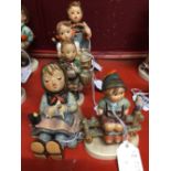 Hummel Figures: Wayside Harmony, Sister, Boy with Basket, Girl Knitting, Girl with Umbrella