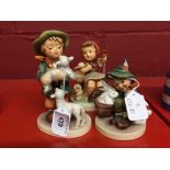 Hummel Figures: Farewell, No 65, Boy with Three Rabbits "Playmates", Boy with Two Lambs. All West