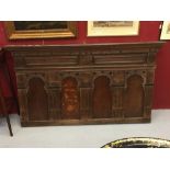 19th cent. Oak over mantel panel, carved and with Gothic arches and ebony inlay. 58ins x 34ins.