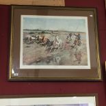 Prints c1973: Terence Cuneo "Carmargue Round-up", signed in pencil lower right. Framed and glazed