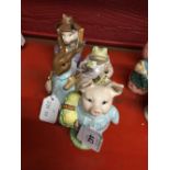 20th cent. Ceramics: Beswick Mrs Flopsy Bunny, Little Pig Robinson, Mr Jeremy Fisher with label &