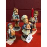 Hummel Figures: Begging his share, Scottie Dog, Boy and Cake Candle, Boy with Jelly, "The Waiter".