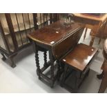 20th cent. Oak gate leg table, barley twist supports. 29½ins. x 29ins. x 14½ins. plus a dwarf