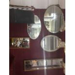 Mirrors: Oval wall mirror with art nouveau frame 28ins. x 20ins. Long pine frame mirror 11ins. x