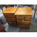 20th cent. Pine three drawer bedside chest - a pair. 16½ins. x 25ins. x 16ins.