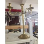 Brassware: Art style candlestick, two branch and central holder, adjustable height and angle