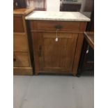 Edwardian pine washstand, single drawer over a one door cupboard with marble top. 24ins. x 30ins.