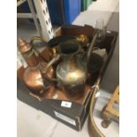 Metalware: 20th cent. Islamic and other brass and copper ware including copper coffee pot, two water