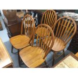 20th cent. Hardwood dining chairs, stick backs x 4.