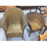 20th cent. Lloyd loom tub chairs, ladies and gentlemen's.