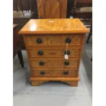 20th cent. Yew/walnut veneer style miniature chest of drawers.