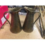 Early 20th cent. Brassware: Joseph Sankey art nouveau brass water jugs - a pair. J.S and S to