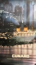 CUNARD: Agent's poster showing the Queen Elizabeth II in the foreground with NY skyline in the