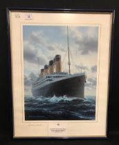 R.M.S. TITANIC: Ken Marschall signed print "The Titanic at Full Steam". Framed and glazed. 24ins.