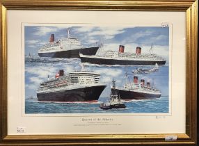 PRINTS: "Queens of the Atlantic", signed by the artist John Saunders 16ins. x 23ins. plus acrylic on