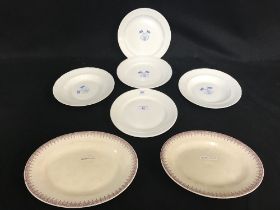 OCEAN LINER: Pair of late 19th century Glen Line oval tureen bases plus five Johnson Line plates (