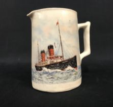 OCEAN LINER: Period ceramic milk jug depicting the Cunard liner Campania at sea. 4½ins.