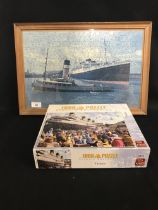 SHIPS: Mixed lot to include "Janes Fighting Ships 1946-47", two Titanic puzzles, one framed and