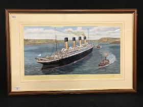 R.M.S. TITANIC: Simon Fisher limited edition print "Titanic at Queenstown" 237 of 1000. Signed by