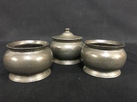 ROYAL YACHT: Rare set of three late 18th/early 19th century pewter condiments marked "Royal Yacht"