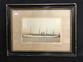 OCEAN LINER: Normandie needlepoint sampler, John Adams sepia photograph of SS Britannia, plus one