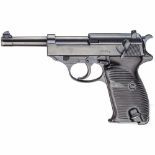 Walther P 38, Code "ac - 42", mit TascheKal. 9 mm Luger, Nr. 4553g, Nummerngleich. Lauf schwach