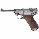 Pistole 08, DWM 1921, ReichswehrKal. 9 mm Luger, Nr. 195f / 6230, Griffstück und Lauf mit