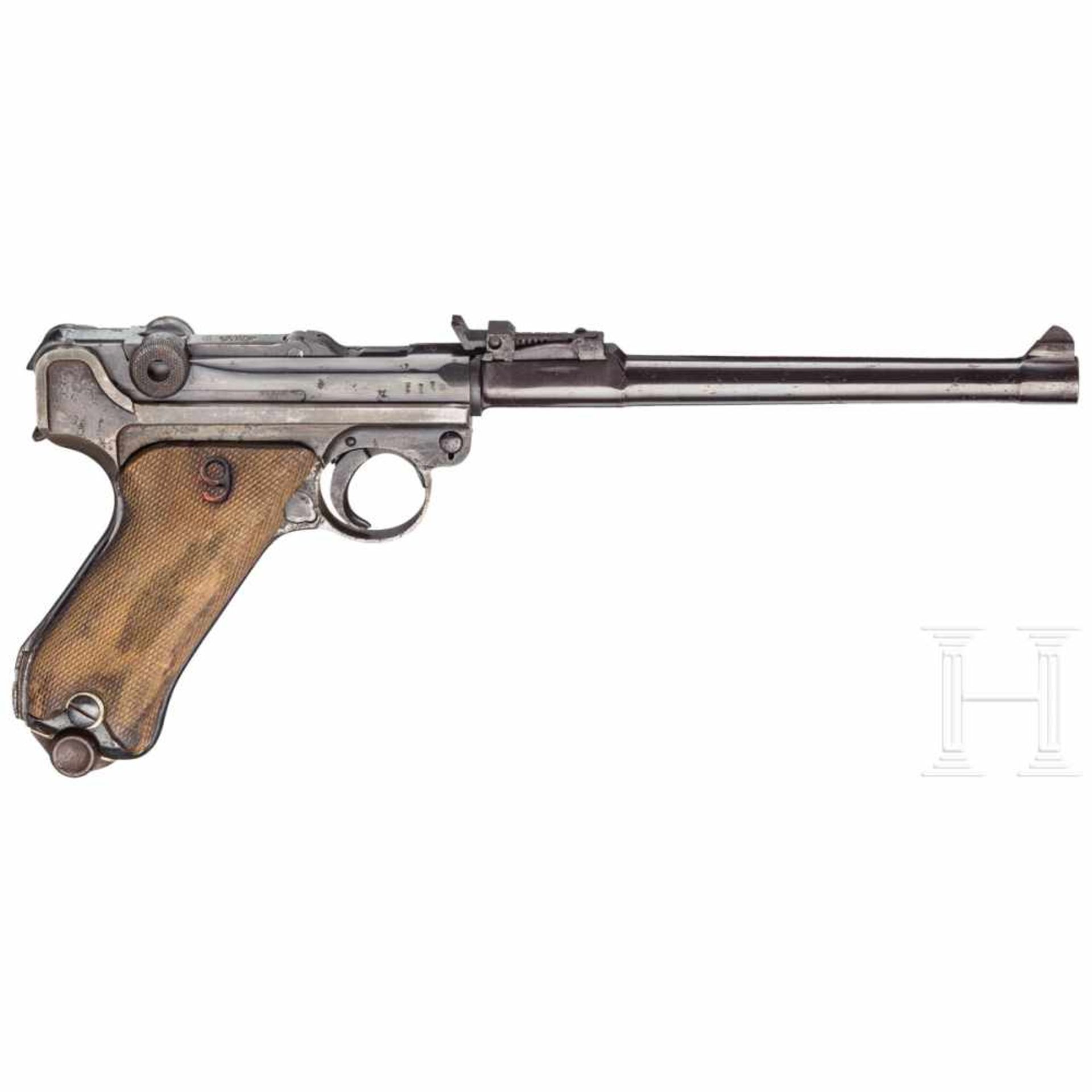 Lange Pistole 08, DWM 1918Kal. 9 mm Luger, Nr. 5363, Nummerngleich inkl. Schlagbolzen. Lauf rau. - Bild 2 aus 2