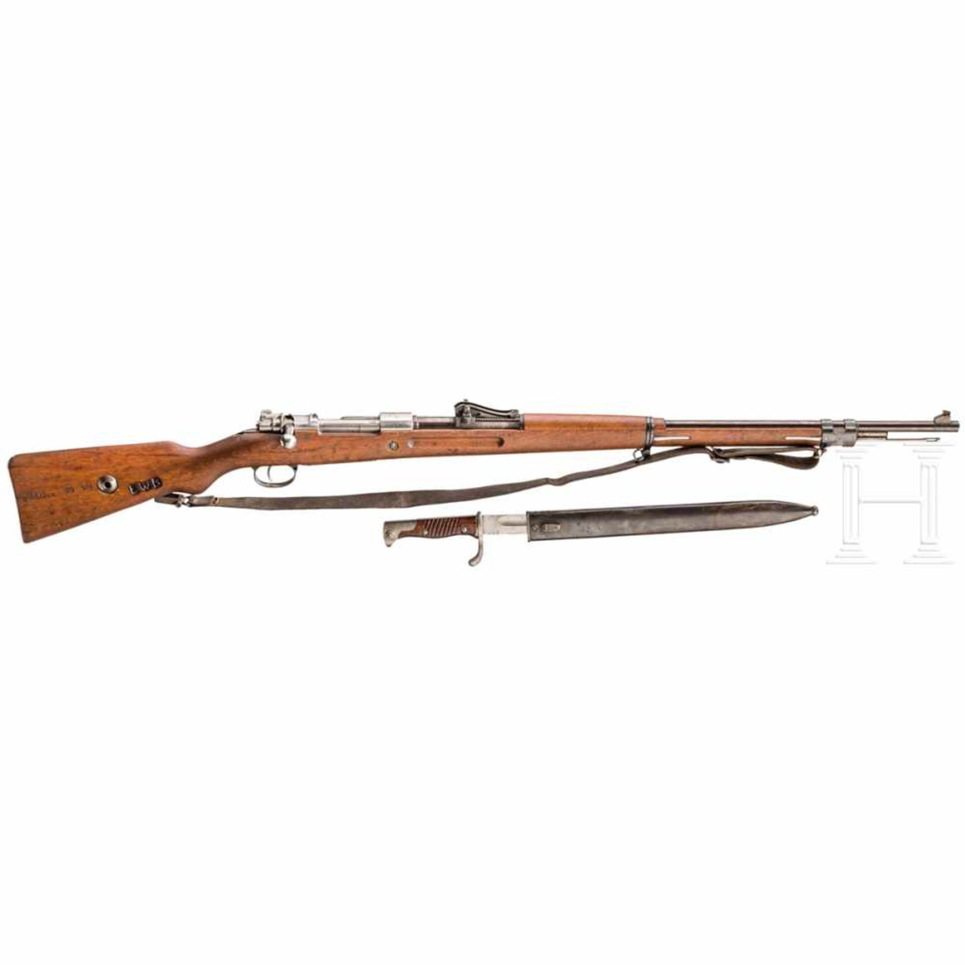 Gewehr 98, Amberg 1918, EWB, mit BajonettKal. 8x57 IS, Nr. 9104, Nummerngleich. Spiegelblanker