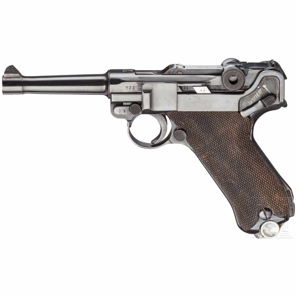 Pistole 08, Mauser, Code "1936 -S/42"Kal. 9 mm Luger, Nr. 723i, Nummerngleich inkl. Schlagbolzen.