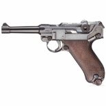 Pistole 08, DWM 1913, mit TascheKal. 9 mm Luger, Nr. 5758a, Nummerngleich bis auf Kammerfang,