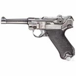Pistole 08, Mauser, Code "41 - 42", mit TascheKal. 9 mm Luger, Nr. 2674i / 4468, Griffstück und Lauf