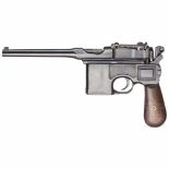 Mauser C 96, mit Kasten und LederKal. 7,63 mm, Nr. 578821. Aus Teilen zusammengesetzt, Hauptteile