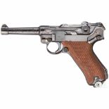 Pistole 08, Mauser, Code "G - S/42", mit TascheKal. 9 mm Luger, Nr. 4750w / 2486, Griffstück Nr.