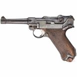 Pistole 08, Erfurt 1918, mit TascheKal. 9 mm Luger, Nr. 9770p. Nummerngleich inkl. Schlagbolzen