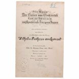 Wilhelm Freiherr von Leonrod - Verleihungsurkunde mit Statutendruck zur 1. Klasse des Ordens der