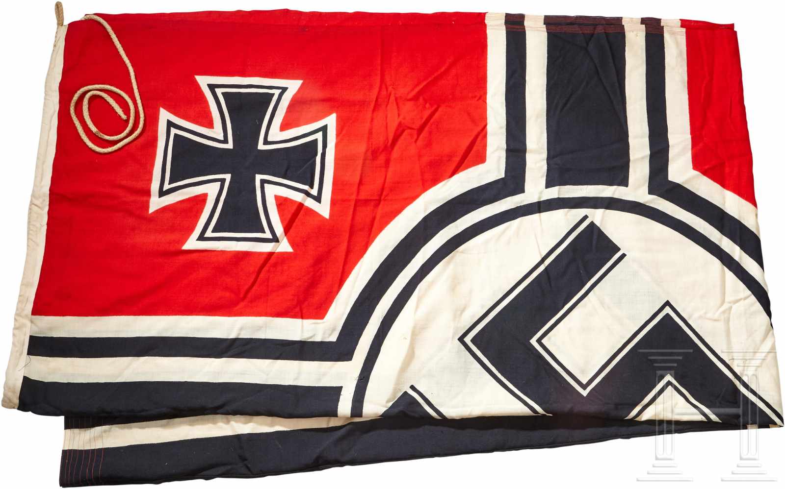 A Reich War FlagDouble-sided, printed cotton construction. Hoist edge with white bunting stamped "