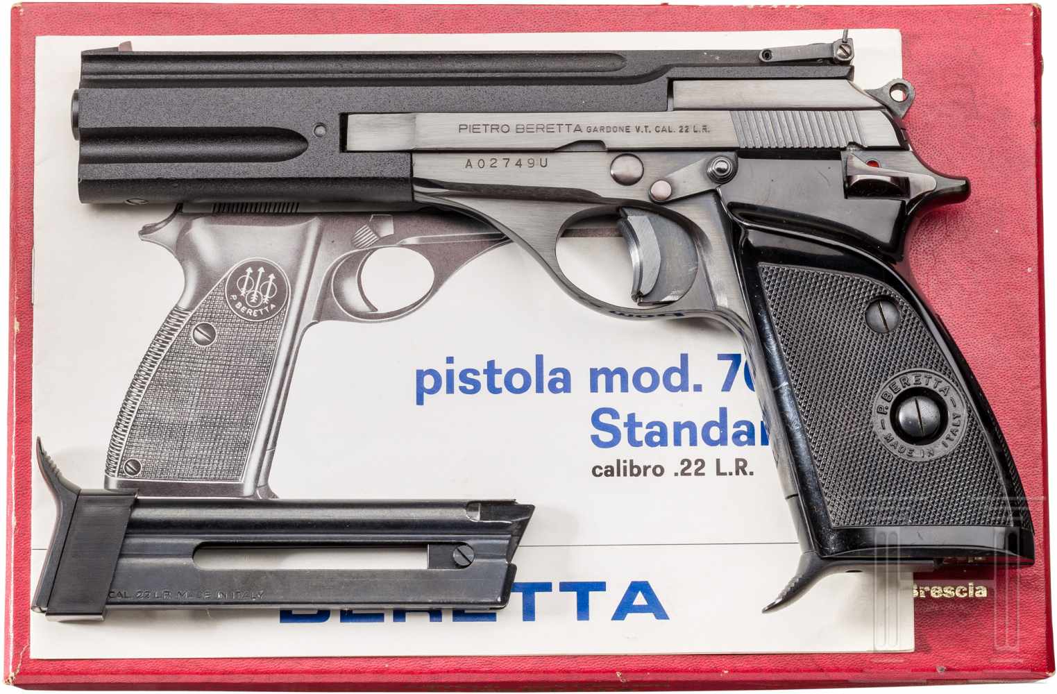 Sportpistole Beretta Mod. 76, im KartonKal. .22 l.r., Nr. A02749U, Blanker Lauf mit integriertem