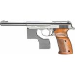 Walther Olympia-Pistole Mod. 1936Kal. .22 l.r., Nr. 3112, Nummerngleich. Blanker Lauf, Länge 190 mm.