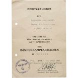 Besitzzeugnis zum Bandenkampfabzeichen in BronzeAusgestellt am 10.4.1945 für die Teilnahme an 20